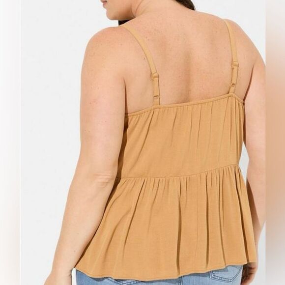 Torrid Cottagecore Boho Tank Tan/Brown Crochet, Ruffle bottom, NWT 2X - Picture 3 of 13